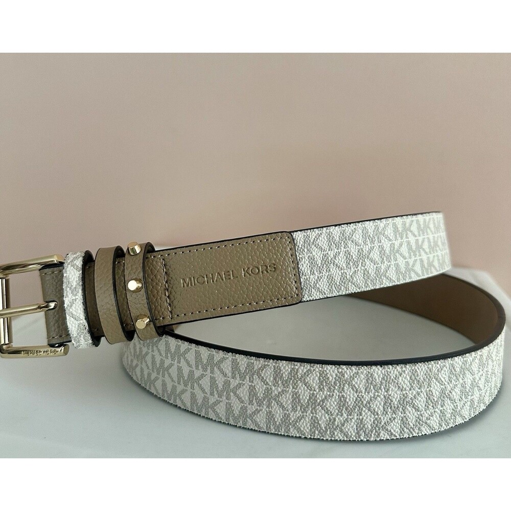 MICHAEL KORS BELT VANILLA MK LOGO WITH TRIPLE BELT LOOP W GOLD BUCKLE 1-1/4” XL